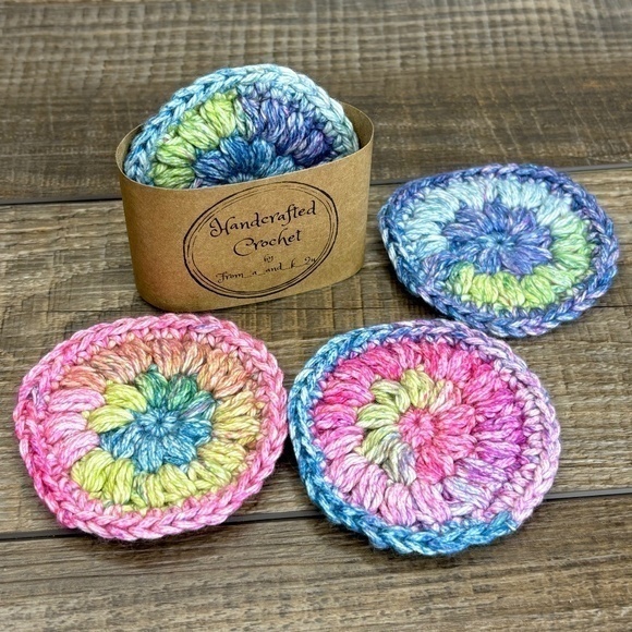Hand Crafted Other - Handcrafted Crochet Face Round Makeup Remover Scrubbies Set Cotton Yarn